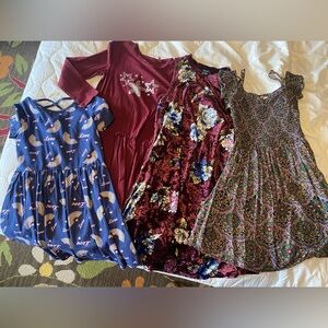 Lot 4 spring summer dresses size med 8 10 sleeveless long sleeve floral rainbow
